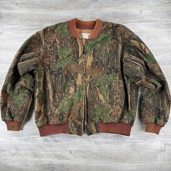 Gander Mountain Other - VTG Trebark Camo Bomber Jacket Mens Large Green Thermo Lined Made in USA Gander